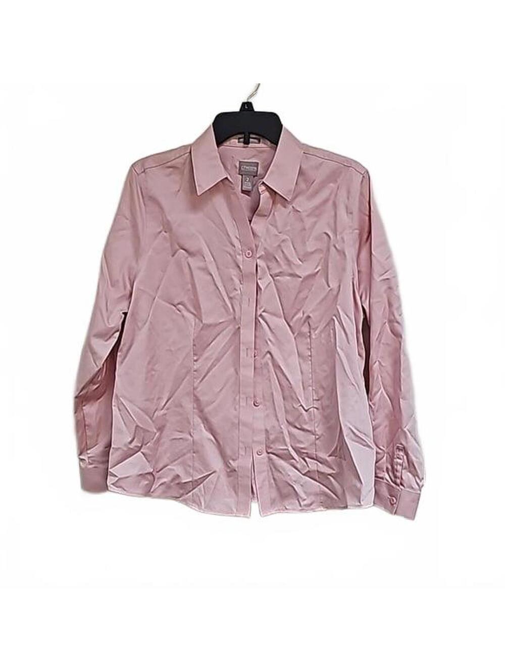 Chico's Dress Shirt Long Sleeve Size 2 (Med 12/14) No-Iron Pink